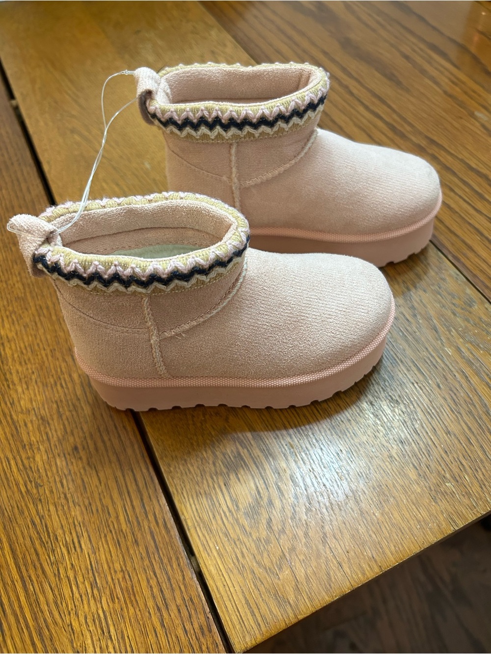 Link Kids Blush Pink Ankle Boots with Zigzag Trim